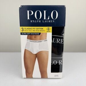 Polo Ralph Lauren NXF2P3 Big & Tall Classic Fit Briefs 3 Pack Black 4X NWT 54-56